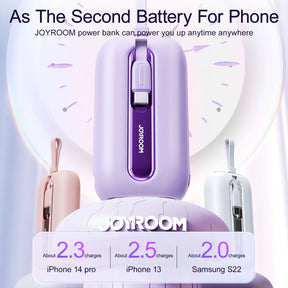 Joyroom JR-L012 Colorful Series 22.5W 10,000 mAh Mini Power Bank with Dual Cables (USB to Type-C 0.25m Cable)