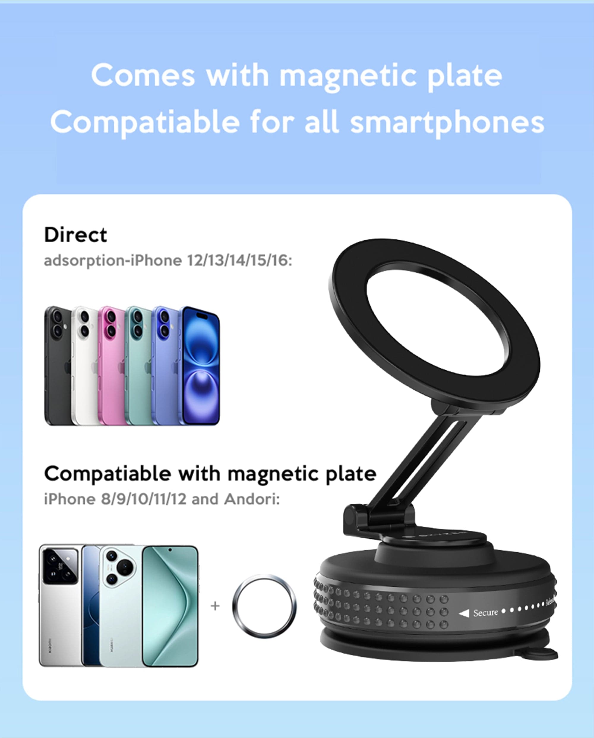 Skyzer MAC101 Magnetic Vacuum & Adhesive Suction Phone Mount