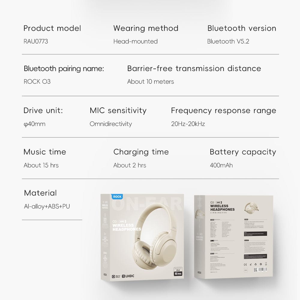 ROCK O3 ANC Bluetooth Wireless Headphone