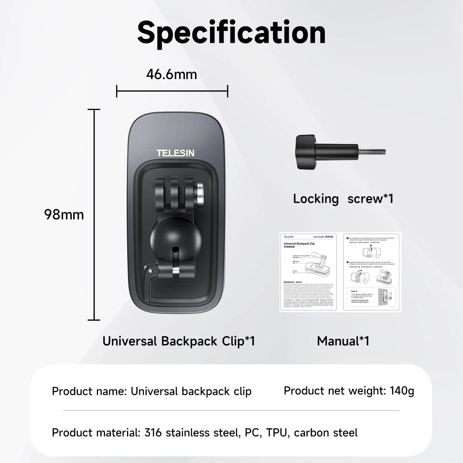 Telesin Universal Magnetic Backpack Clip