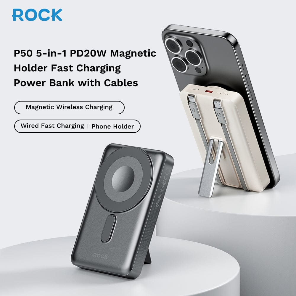 ROCK P50 5in1 PD20W Magnetic Holder Fast Charging Power Bank with Cables (10000mAh)