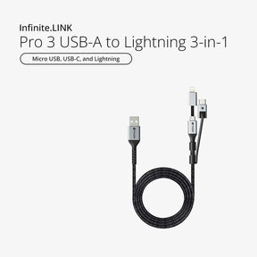 Mazer Infinite.LINK Pro 3 USB-A to Lightning 3-in-1 Cable 1m