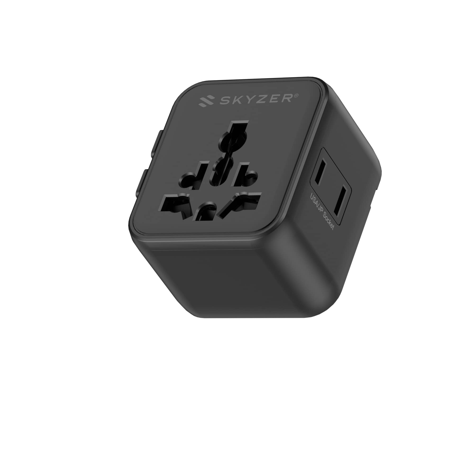 SKYZER PD151BK | Ultra-Slim Multi-Nation Travel Adapter with Dual AC Sockets