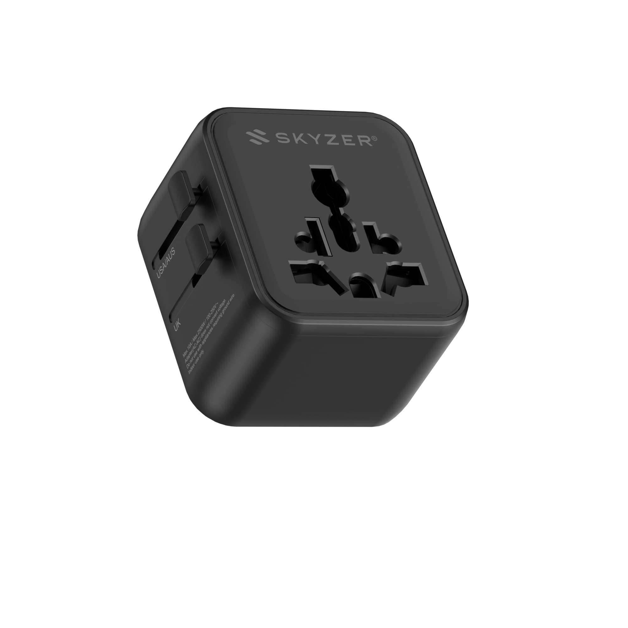 SKYZER PD151BK | Ultra-Slim Multi-Nation Travel Adapter with Dual AC Sockets