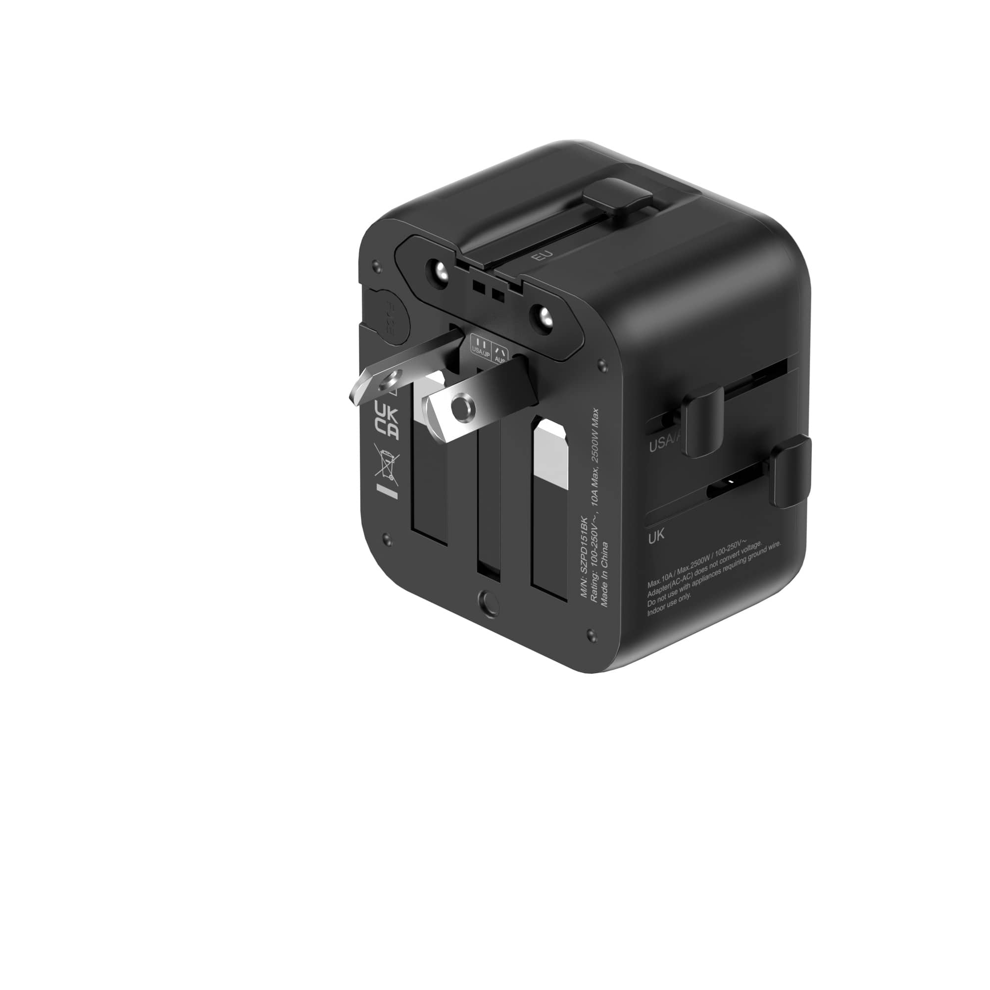 SKYZER PD151BK | Ultra-Slim Multi-Nation Travel Adapter with Dual AC Sockets