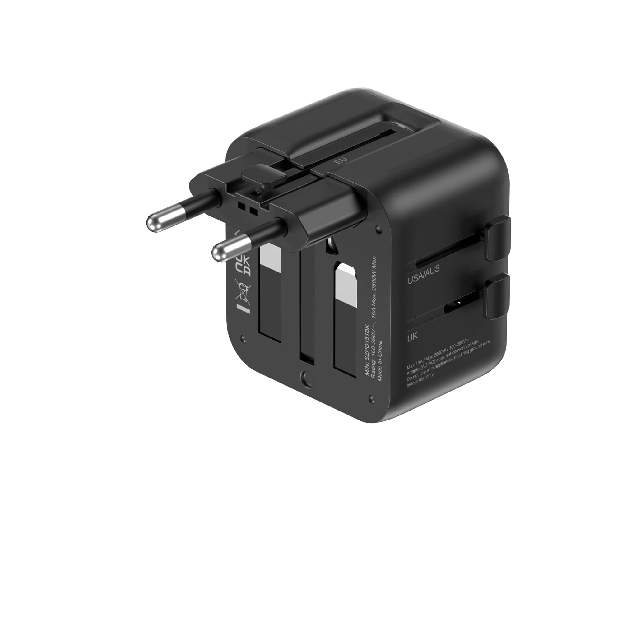 SKYZER PD151BK | Ultra-Slim Multi-Nation Travel Adapter with Dual AC Sockets