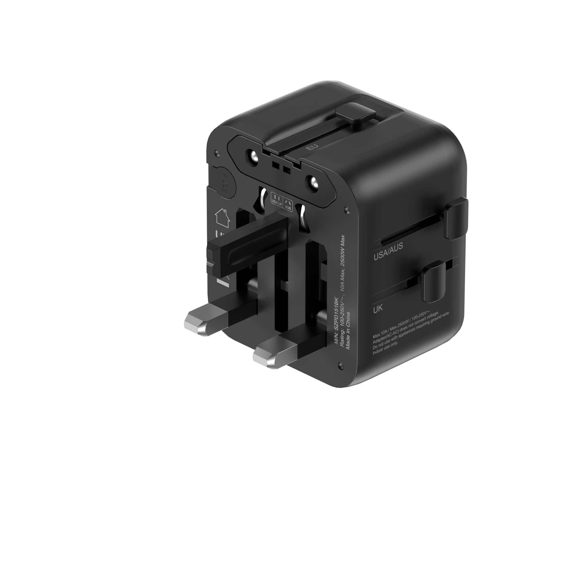 SKYZER PD151BK | Ultra-Slim Multi-Nation Travel Adapter with Dual AC Sockets