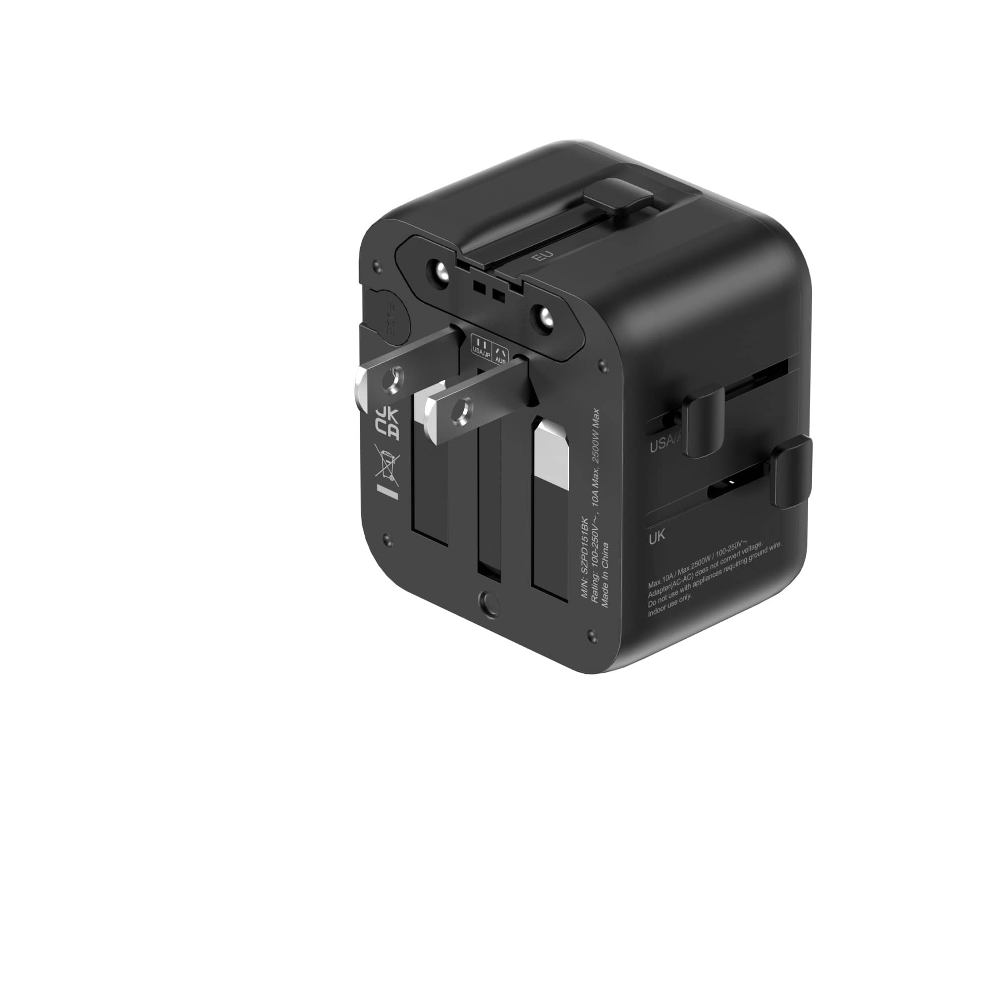 SKYZER PD151BK | Ultra-Slim Multi-Nation Travel Adapter with Dual AC Sockets