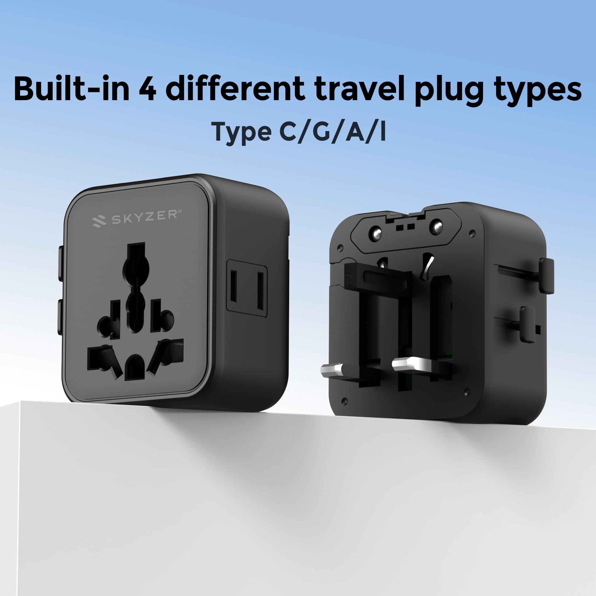 SKYZER PD151BK | Ultra-Slim Multi-Nation Travel Adapter with Dual AC Sockets