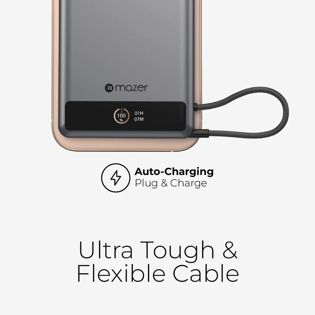 Mazer MagLink70 10,000 mAh Qi2 Certified 15W PD30W Magnetic Wireless Power Bank with Built in USB-C Cable (CCC Certified)