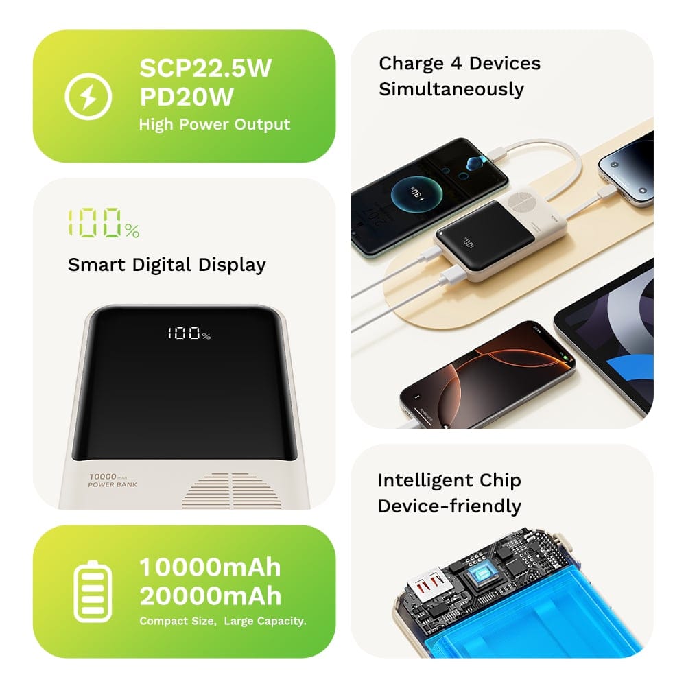 ROCK P99 PD 22.5W Fast Charging Power Bank with Built-in Cables (20000mAh)
