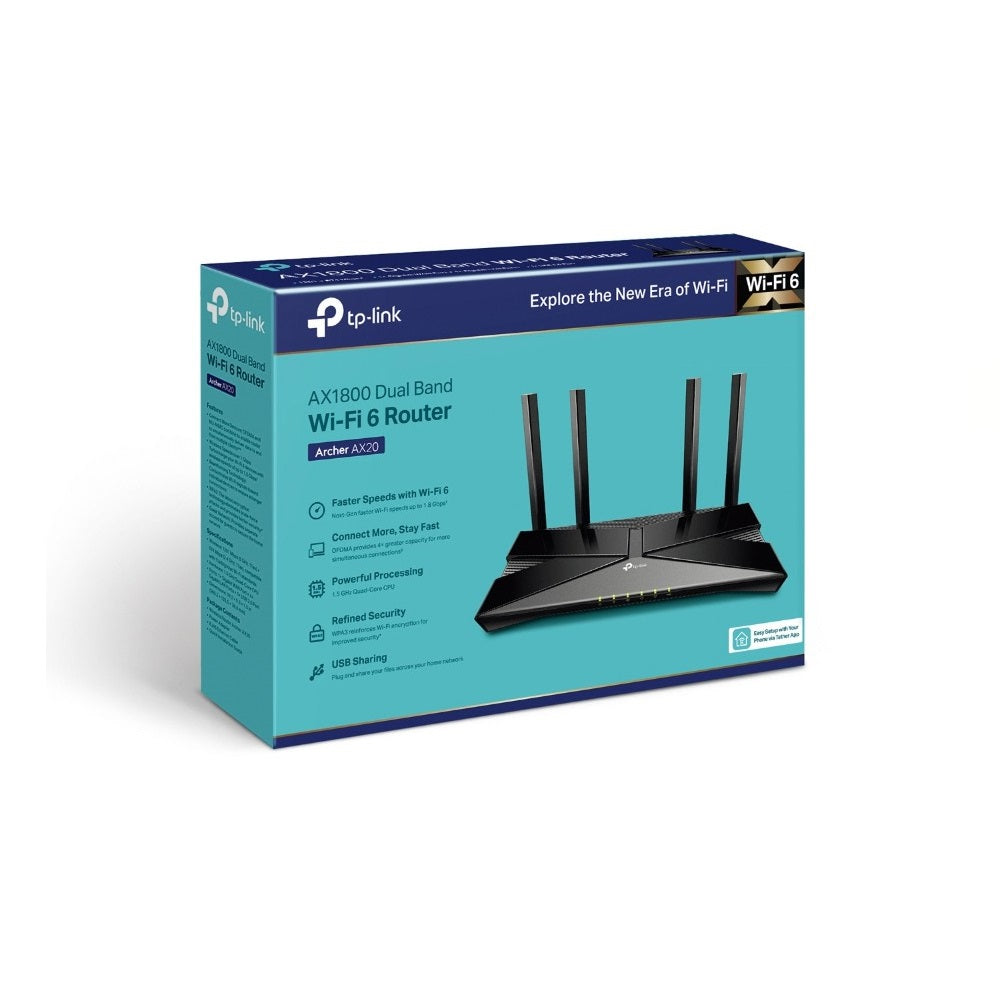 TP-LINK Archer AX20 AX1800 Dual Band Gigabit OFDMA MU-MIMO Wireless WiFi 6 Router, Works with all Telcos