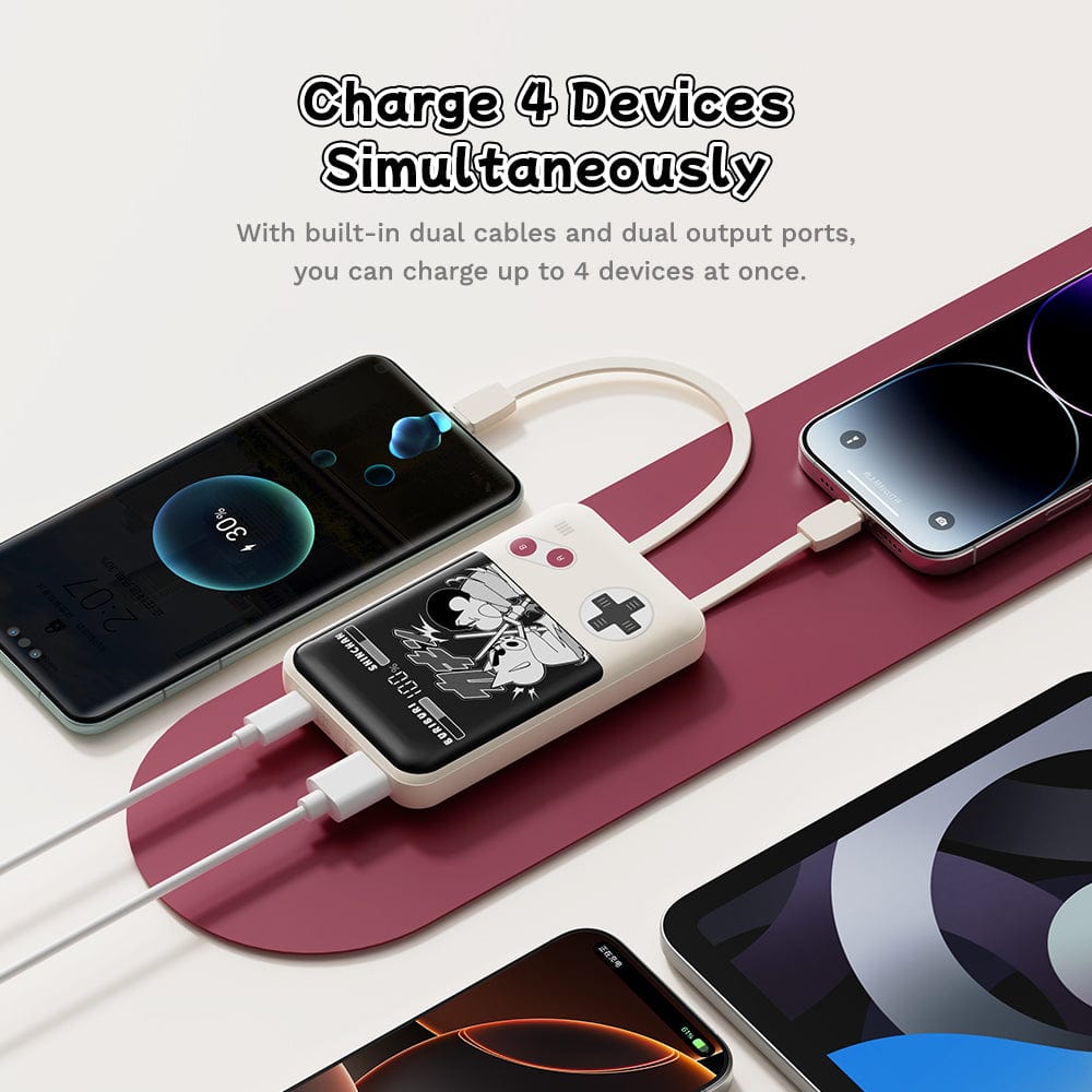 ROCK Crayon Shinchan P95 PD 22.5W Fast Charging Power Bank with Built-in Cables (10000mAh)