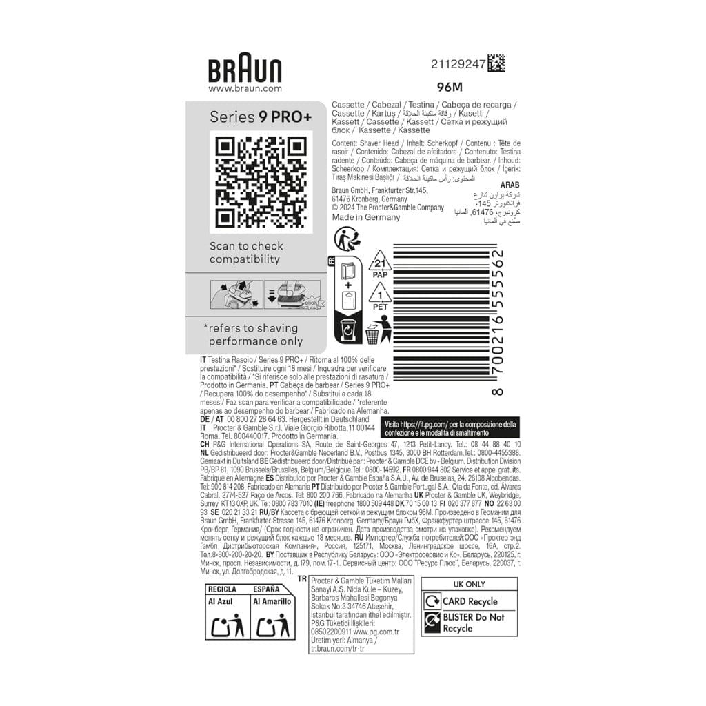 Braun Series 9 Pro+ Electric Shaver 96M Replacement Shaving Head Cassette