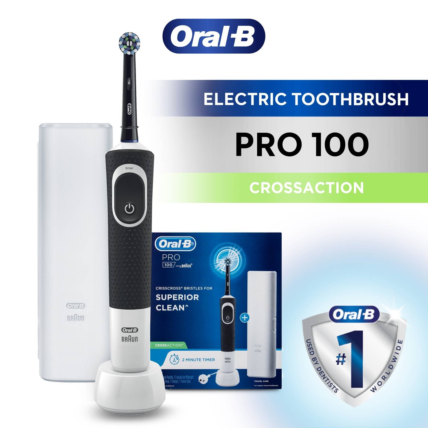 Braun Oral-B Pro 100 Cross Action Electric Toothbrush with Travel Case