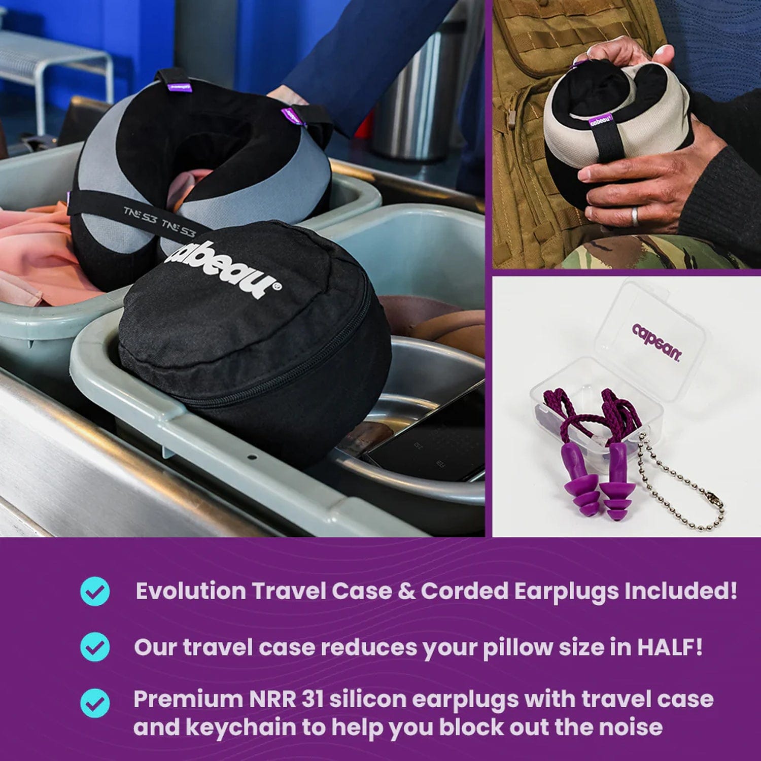 Cabeau The Neck's Evolution S3 (TNE) Neck Pillow with Corded Earplugs