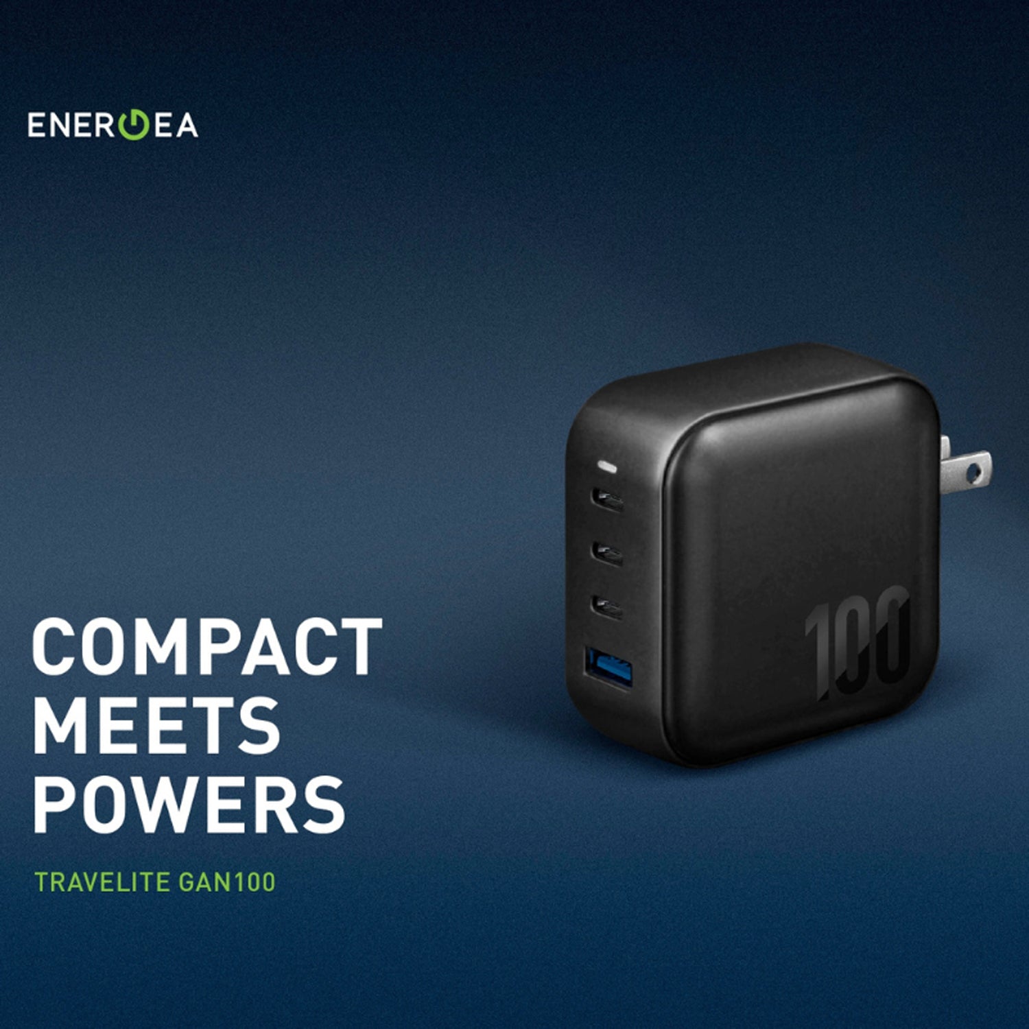 Energea Travelite 100W GaN UK 3-Pin Wall Charger with 3 USB-C & 1 USB-A Ports