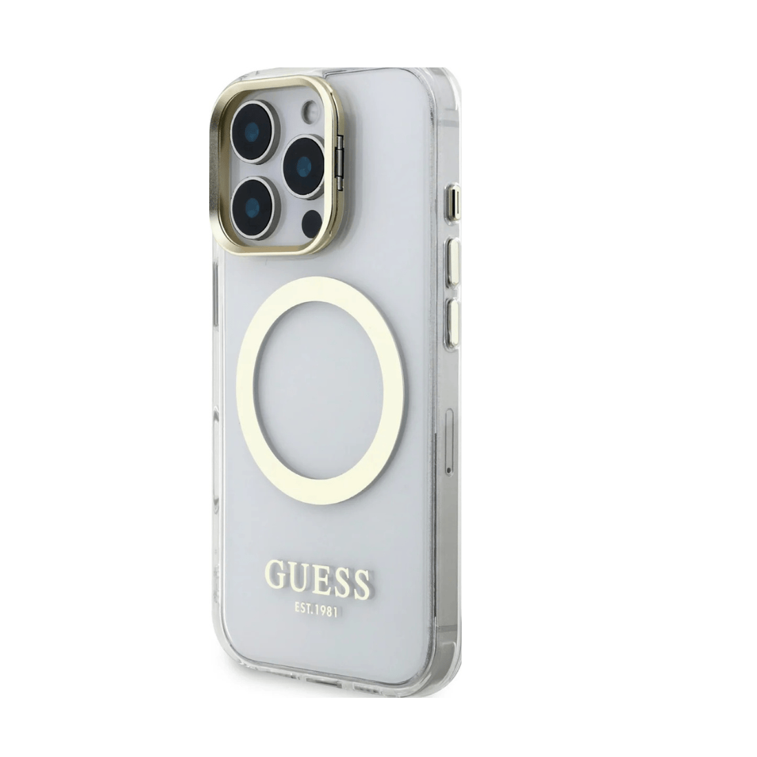 Guess IML Outline Stand Camera Frame MagSafe Case for iPhone 16 Pro