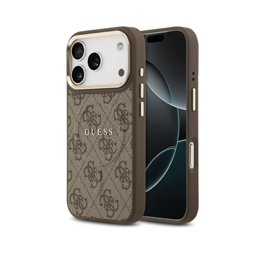 Guess Gold Frame 4G PU Leather MagSafe Case For iPhone 17 Pro