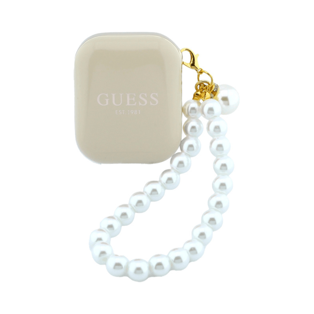 Guess True Wireless Earbuds Rectangle Printed Logo Case With Pearl Strap
