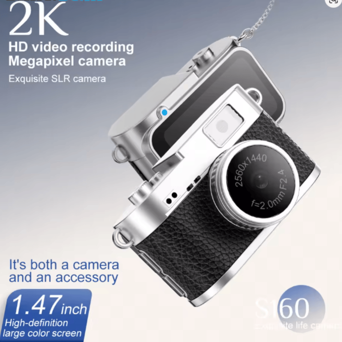 Mini Retro 1440P 2K Camera With 8GB MicroSD Card