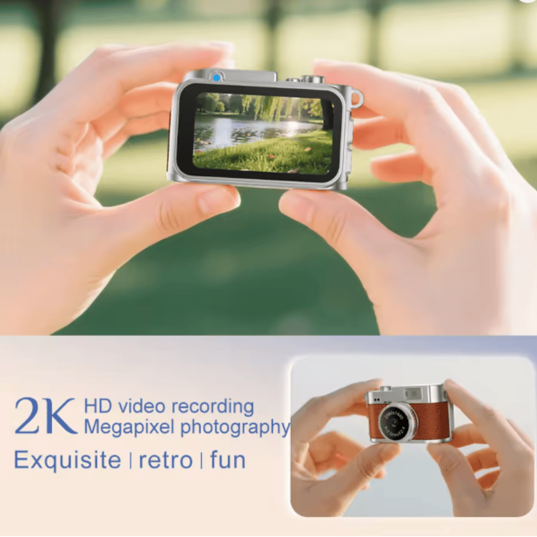 Mini Retro 1440P 2K Camera With 8GB MicroSD Card