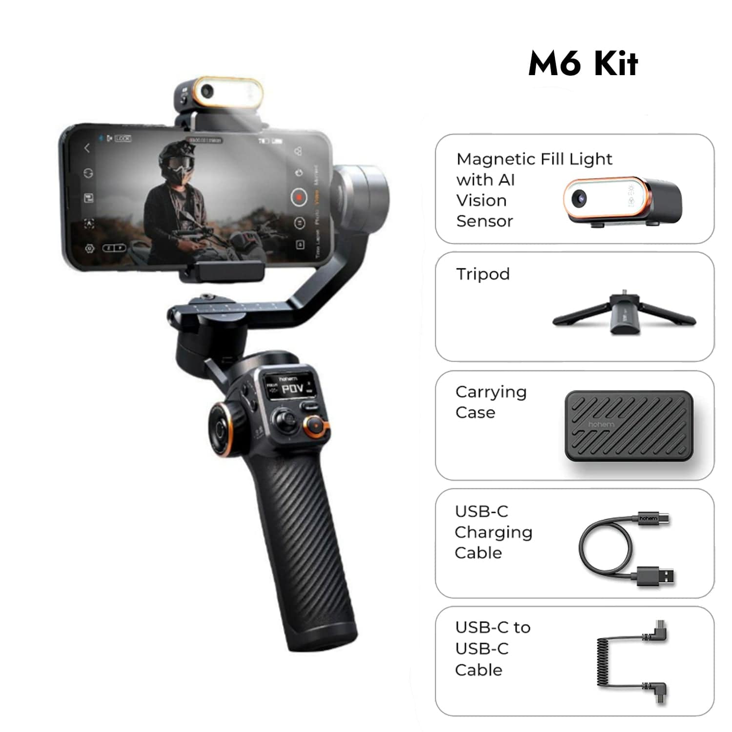 Hohem iSteady M6 Kit 3-Axis Gimbal Stabilizer AI Magnetic Fill Light  Smartphone