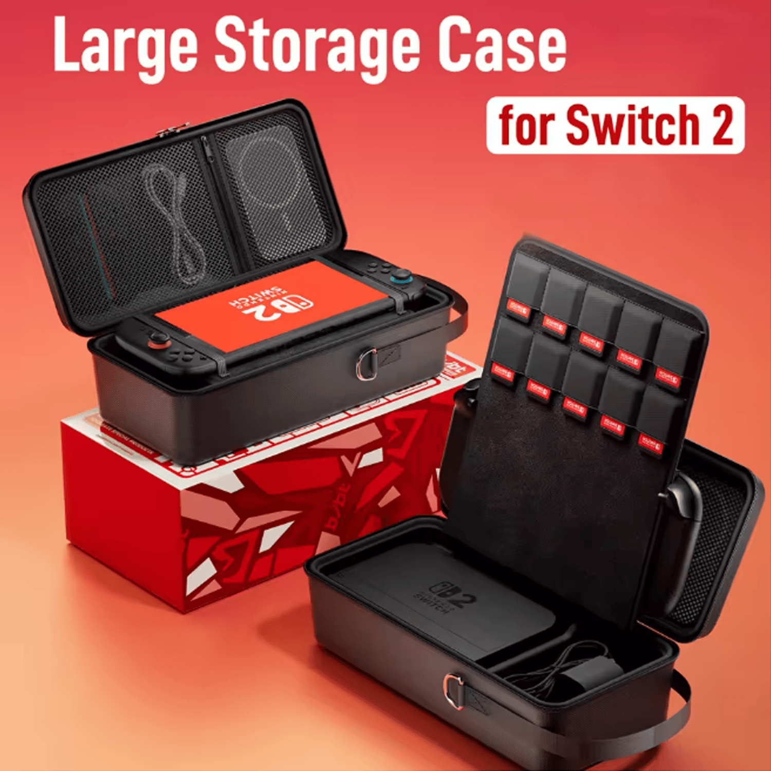 Large Capacity Carrying Case for Nintendo Switch 2 with Card Slots & Screen Protector