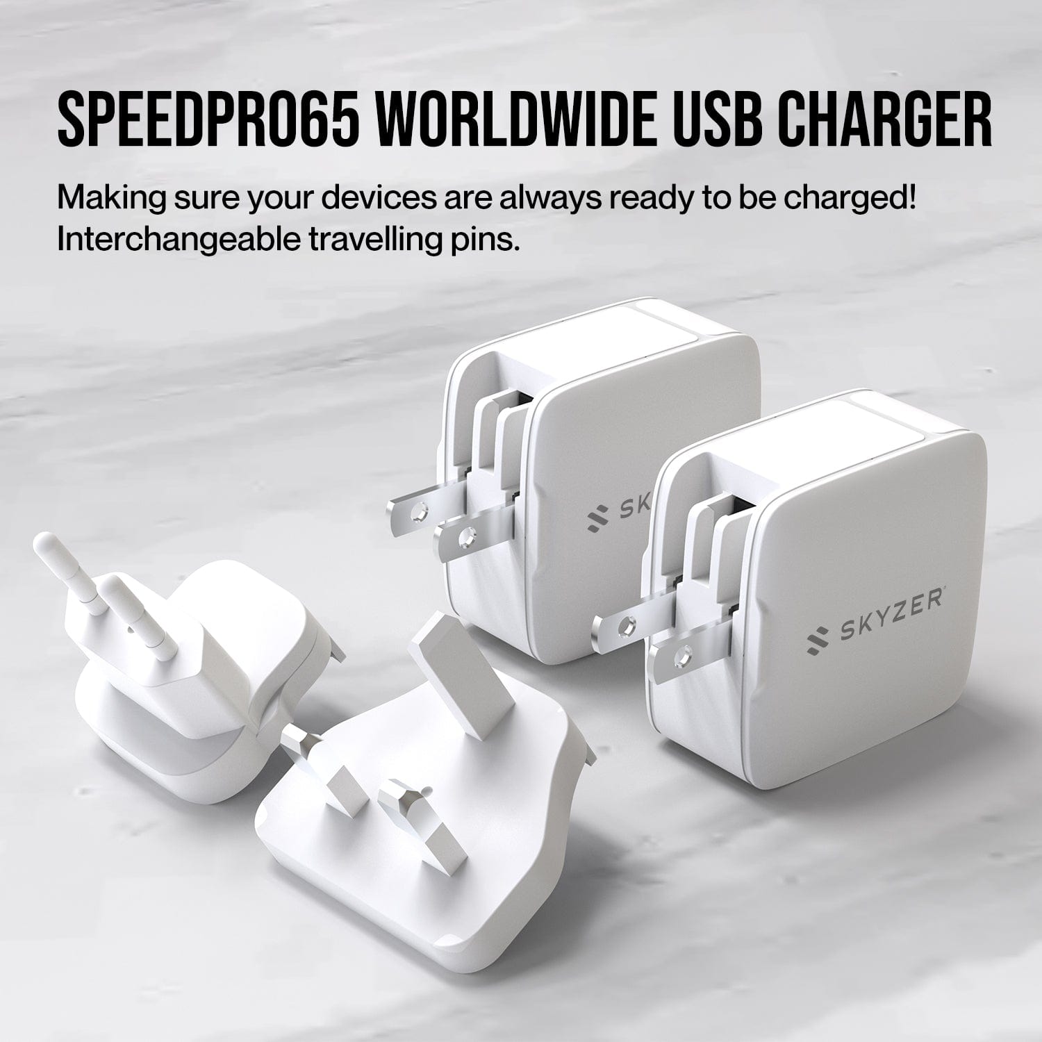 Skyzer PD158 SpeedPro 65W Max Fast Charging Wall Charger with 2 USB-C + 1 USB-A Port