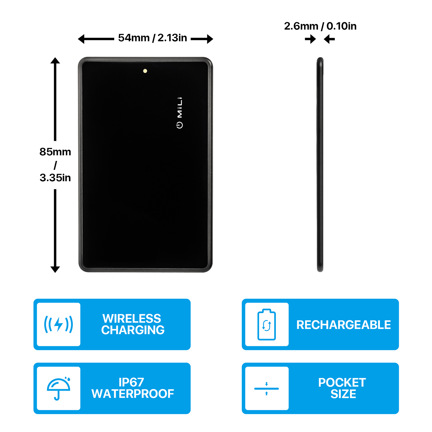 MiLi MiCard Apple MFi Certified Digital Business Card | NFC Enabled Wireless Rechargeable Bluetooth Tracker (iOS)