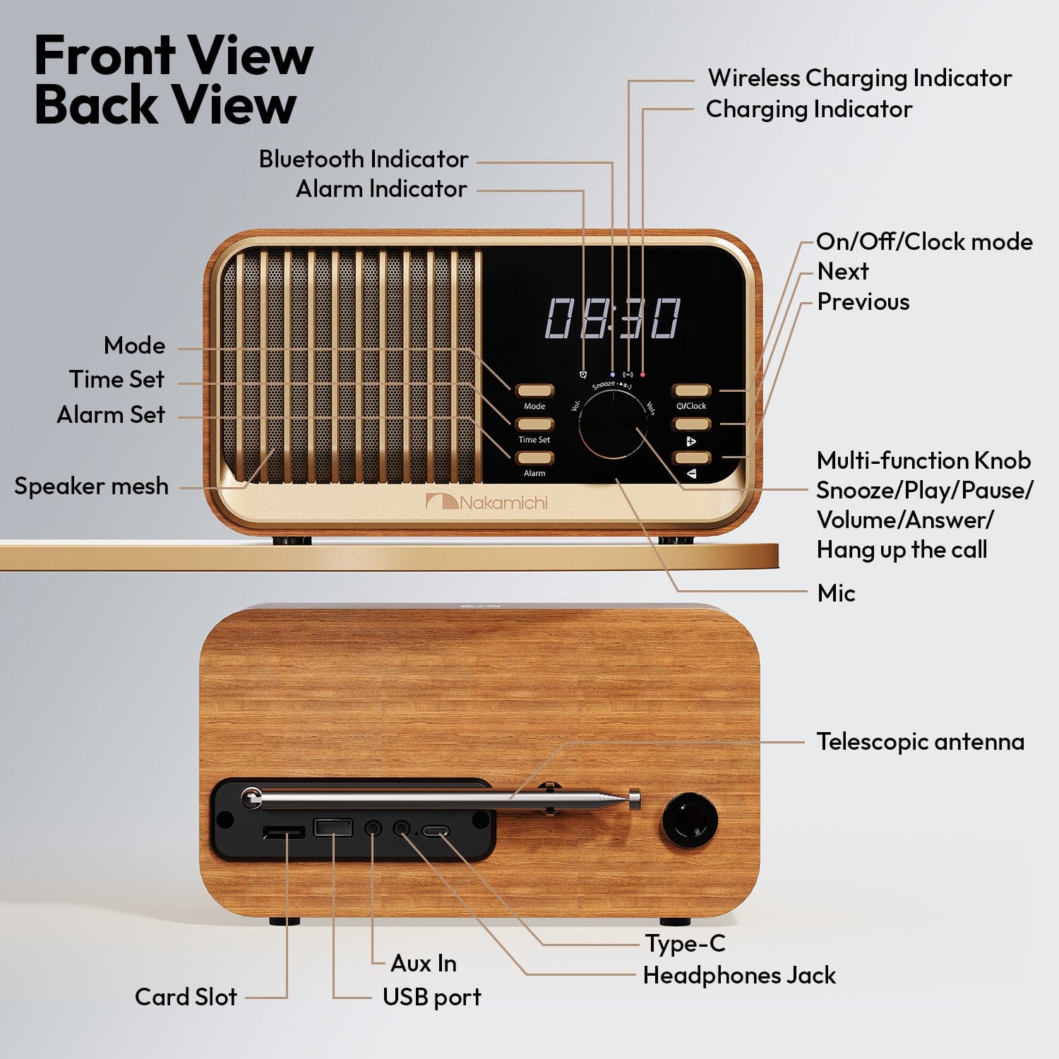 Nakamichi C80 Wireless Charging Radio Clock Speaker