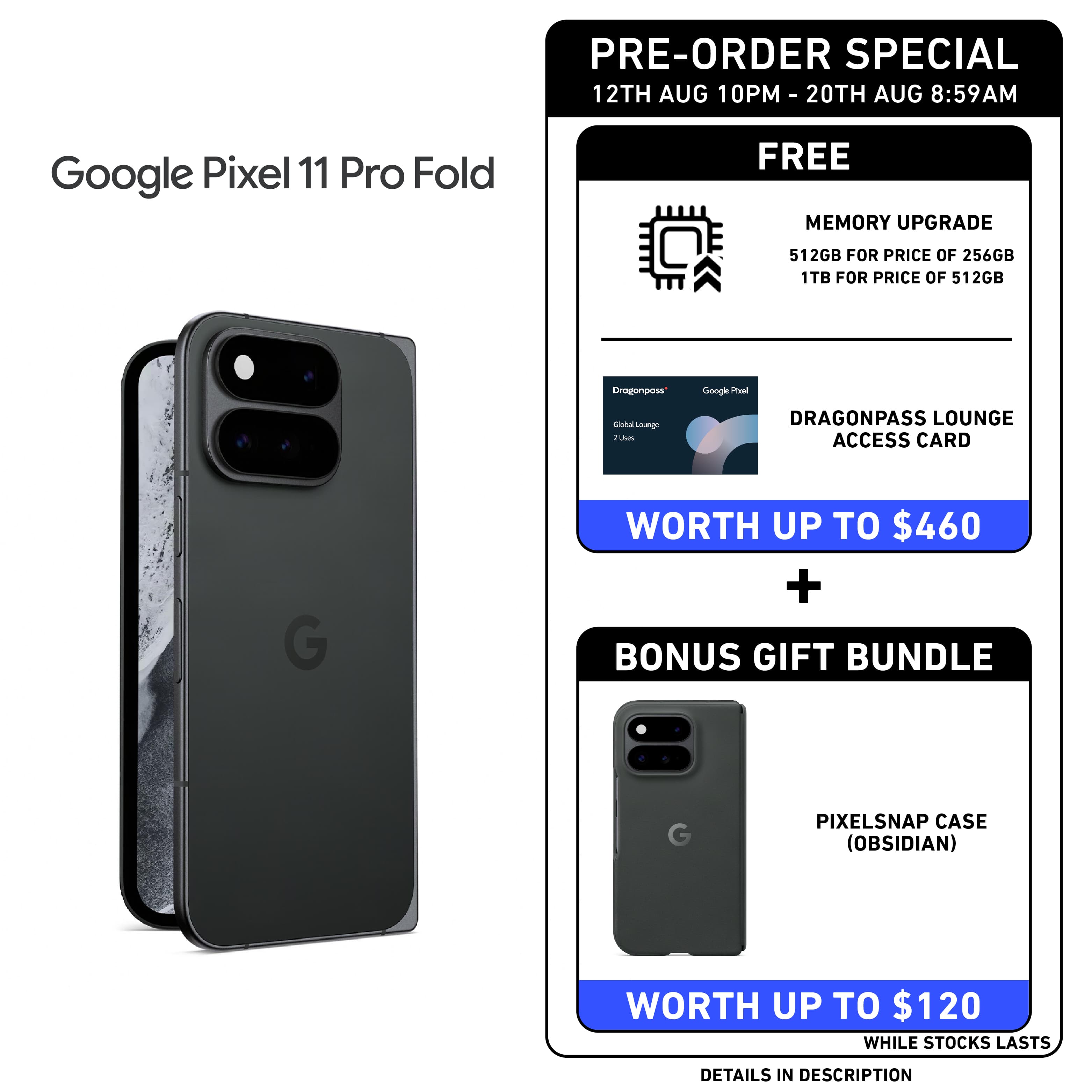 [PRE-ORDER] Google Pixel 11 Pro Fold Smartphone (Ships from 20th Aug)