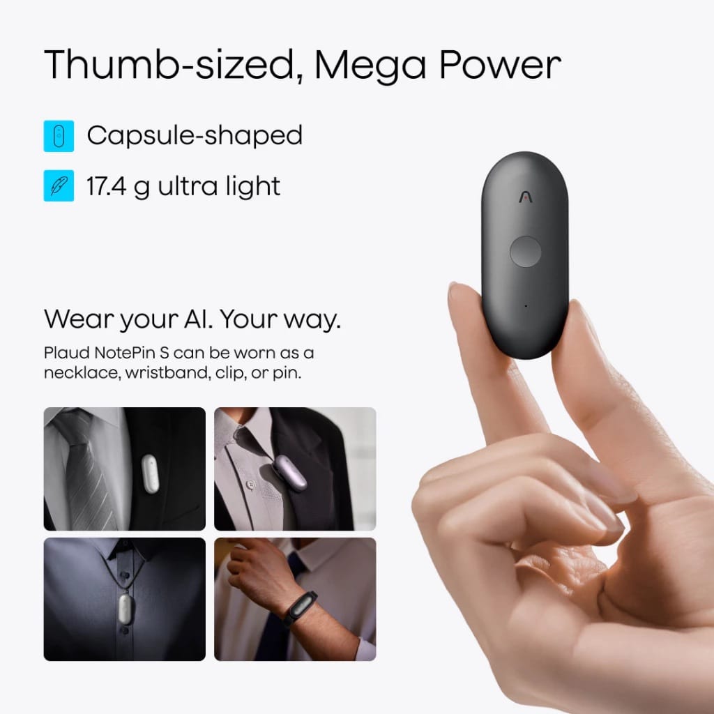 PLAUD.AI NotePin S Wearable AI Voice Recorder