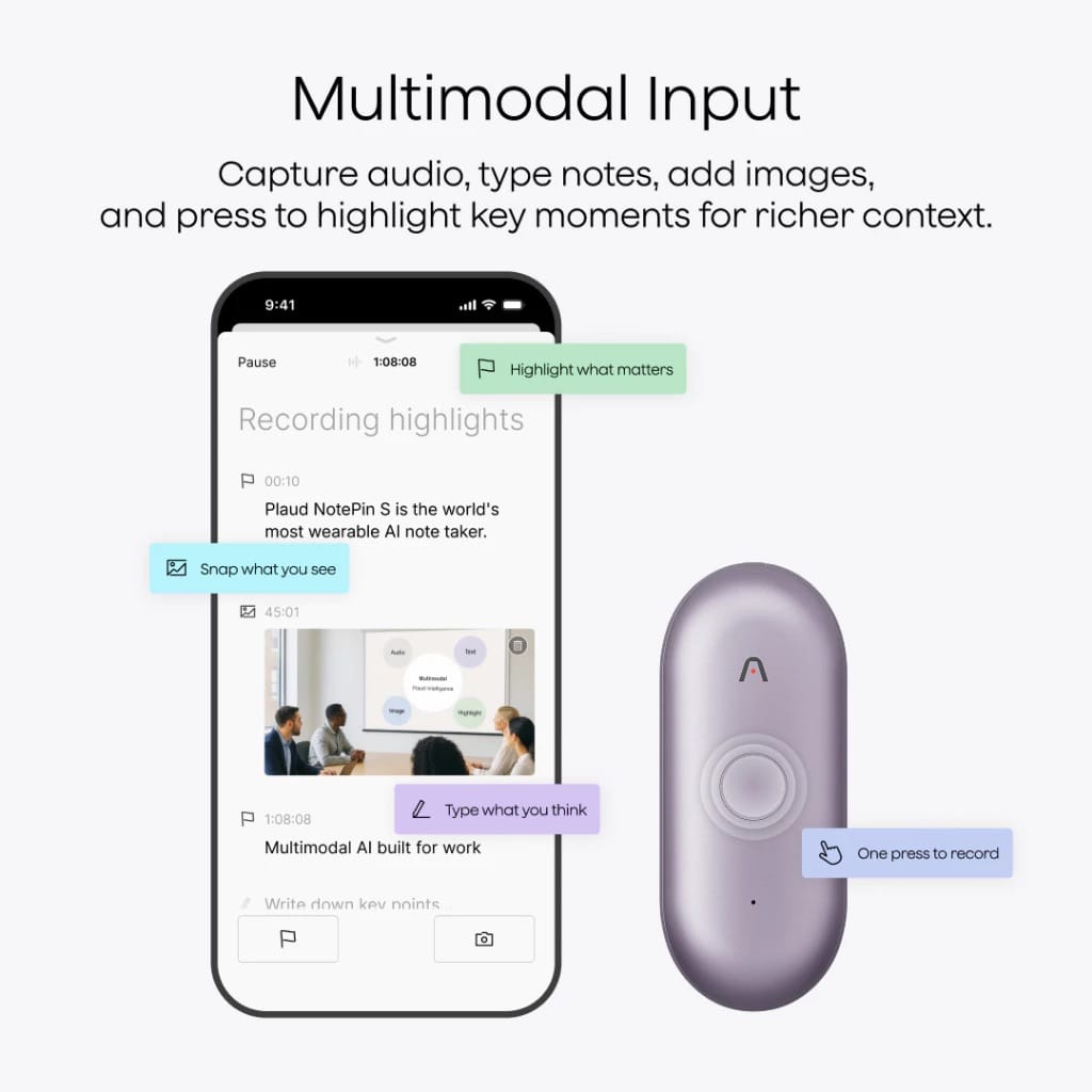PLAUD.AI NotePin S Wearable AI Voice Recorder