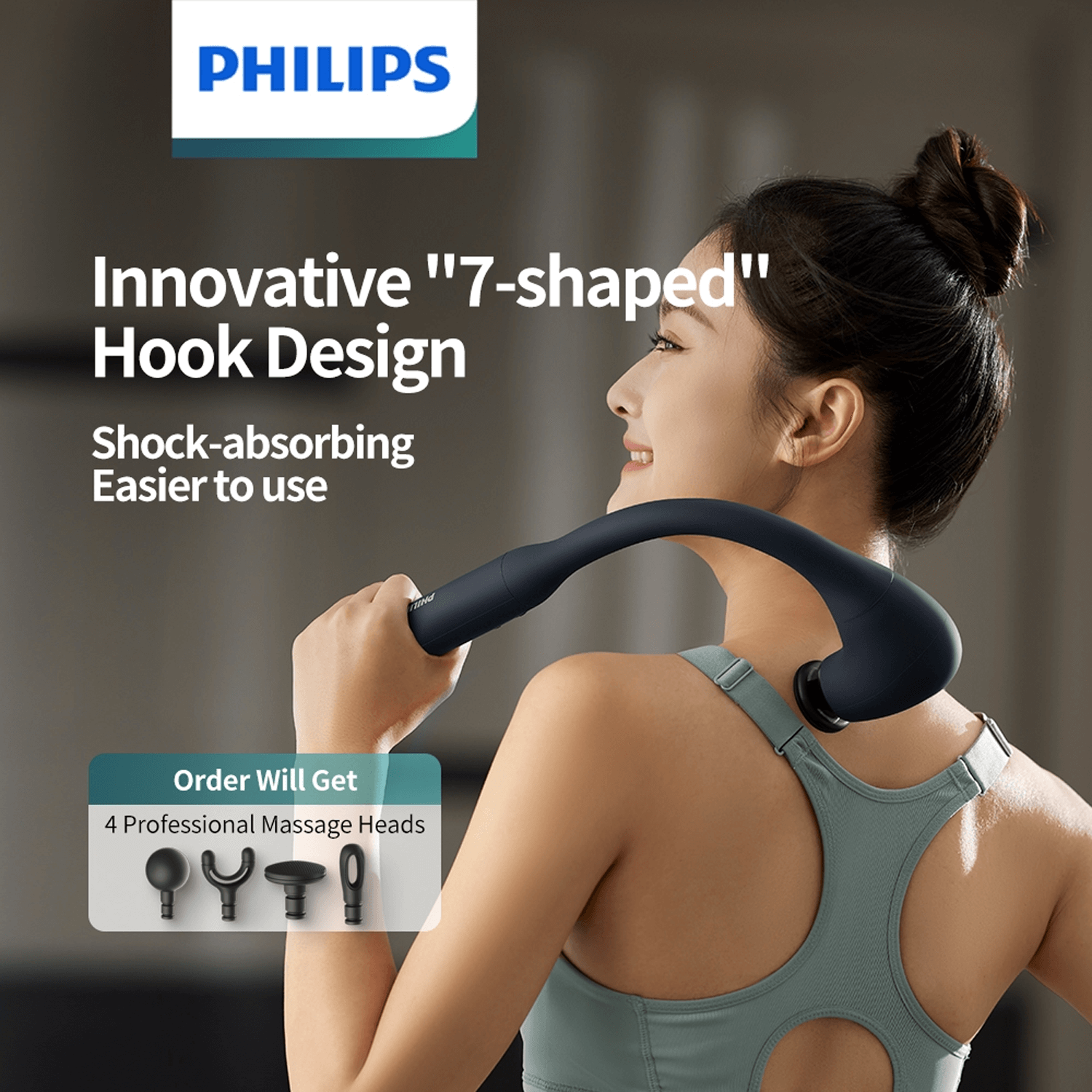 Philips PPM7331 Arc-Shaped Handheld Body Massager with 5-Speed Vibration Frequency Adjustment