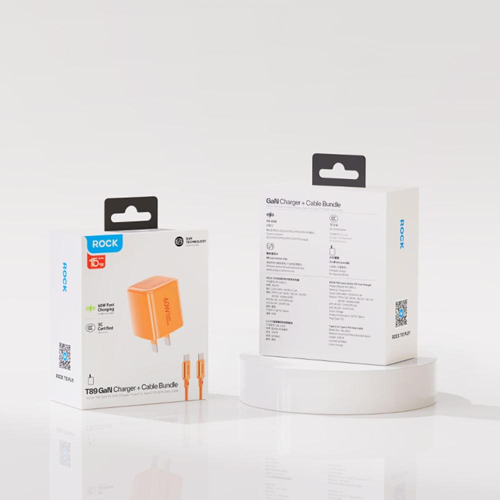 ROCK T89 GaN PD 60W Charger With Type-C Fast Charging Cable