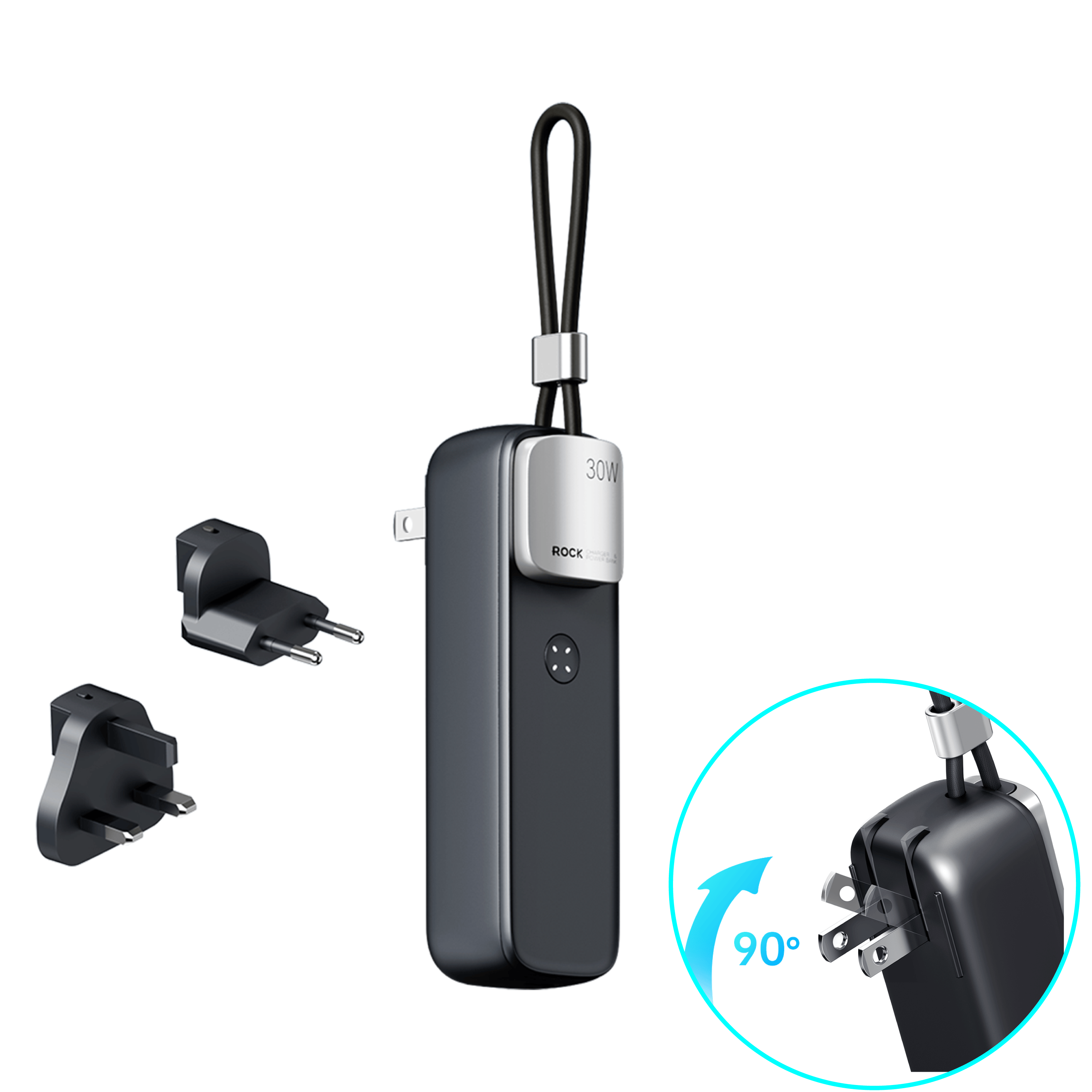 ROCK Portable 5,000 mAh Power Bank with GaN PD30W Wall Charger