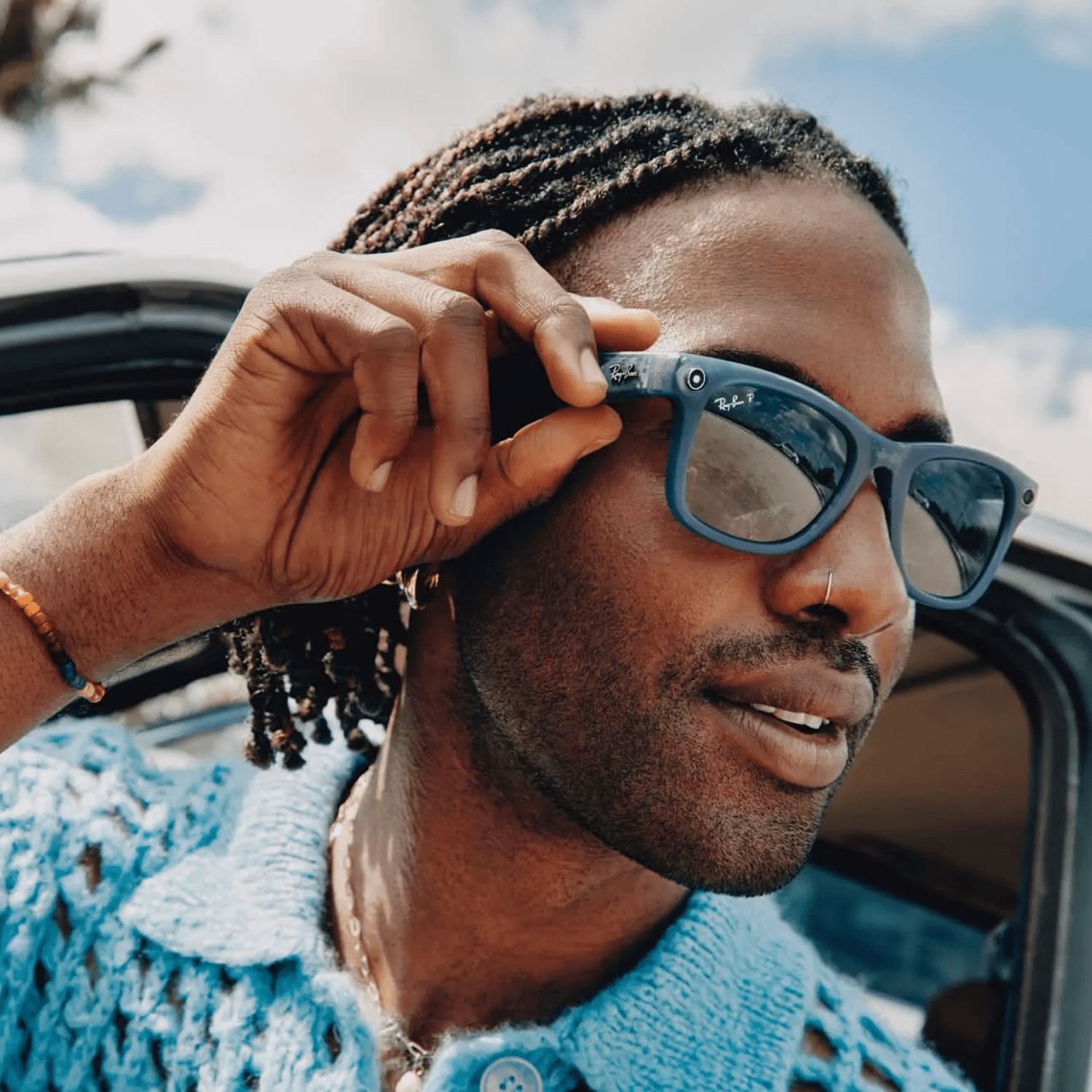 Ray-ban Meta Wayfarer Smart Glasses | Matte Jeans Transparent Frame with Polarized Dusty Blue Lens