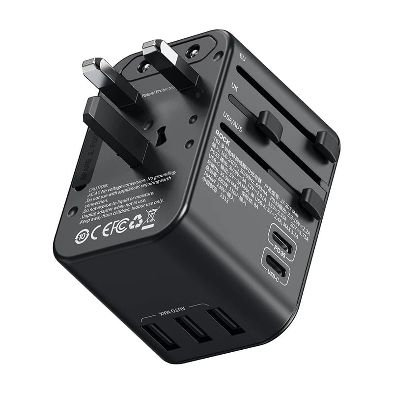 ROCK T62 Multifunctional World Travel Adapter PD 35W Fast Charger