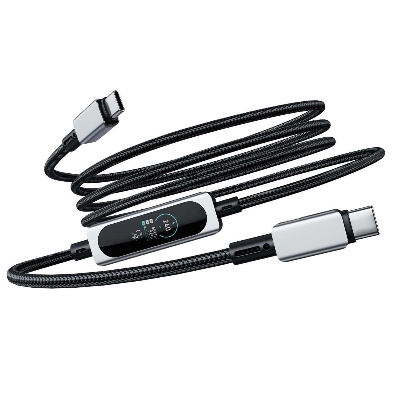 SKYZER CC621BK | 240W Type-C to Type-C Cable with Real-Time LED Power Display (1.2m)