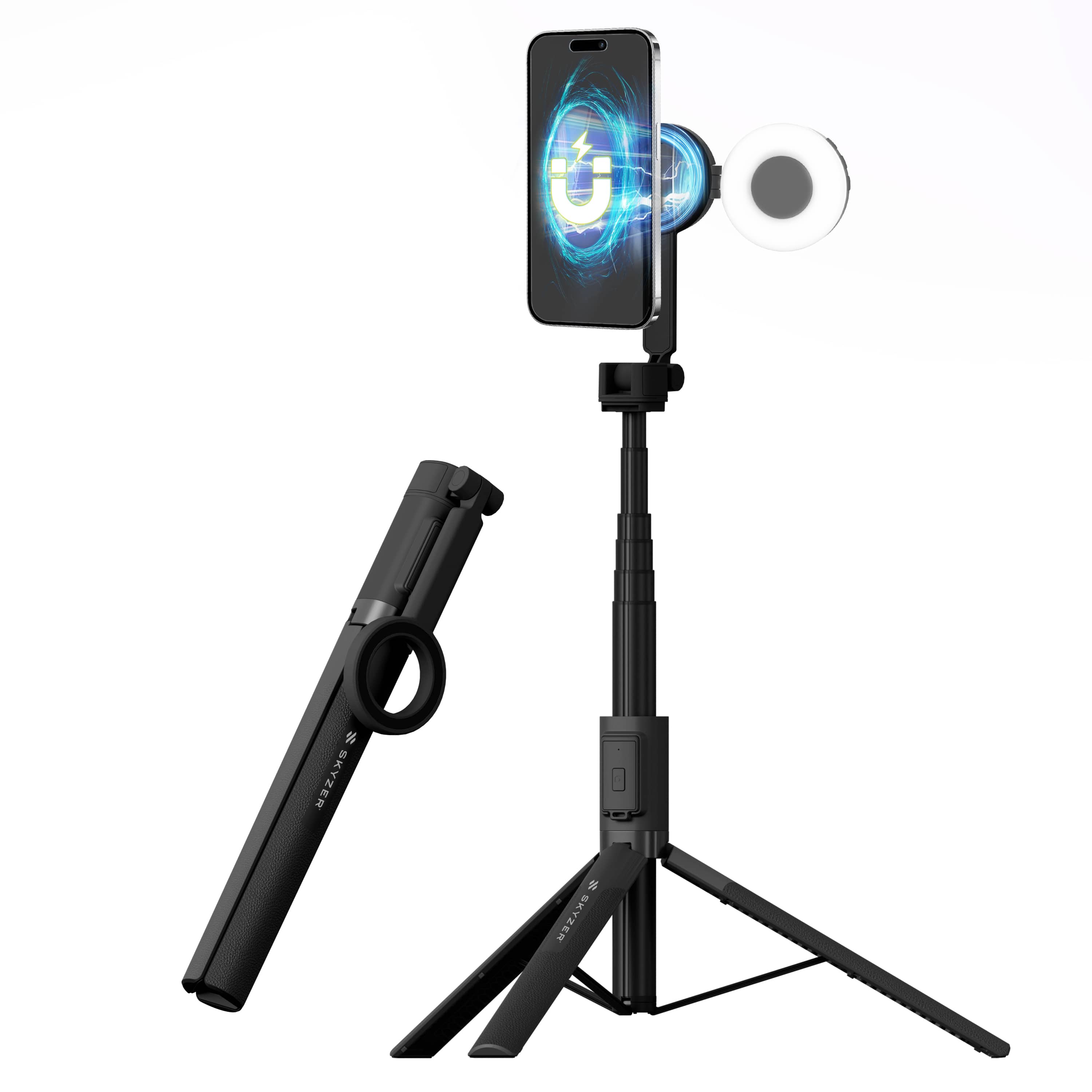 SKYZER MAC111 | Extra-Long Dual-Sided Magnetic Selfie Stick & Professional Tripod