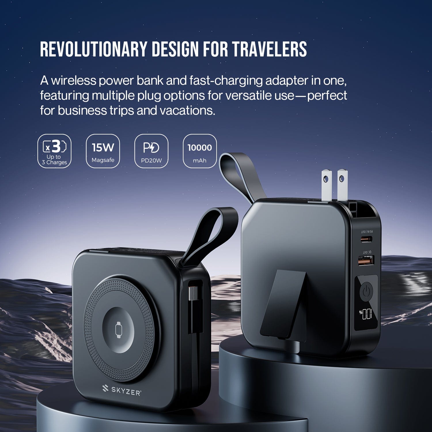 Skyzer PD164 All-In-One 10,000mAh Powerbank Travel Charger