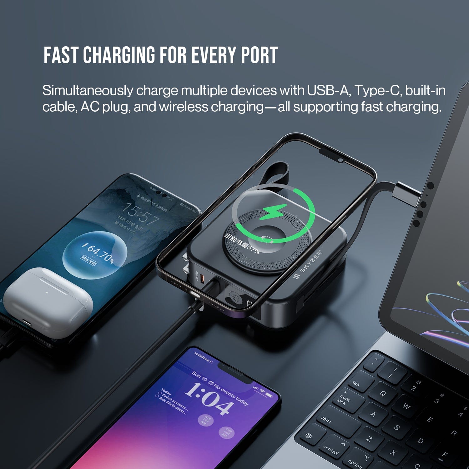 Skyzer All-In-One 10,000mAh Powerbank Travel Charger