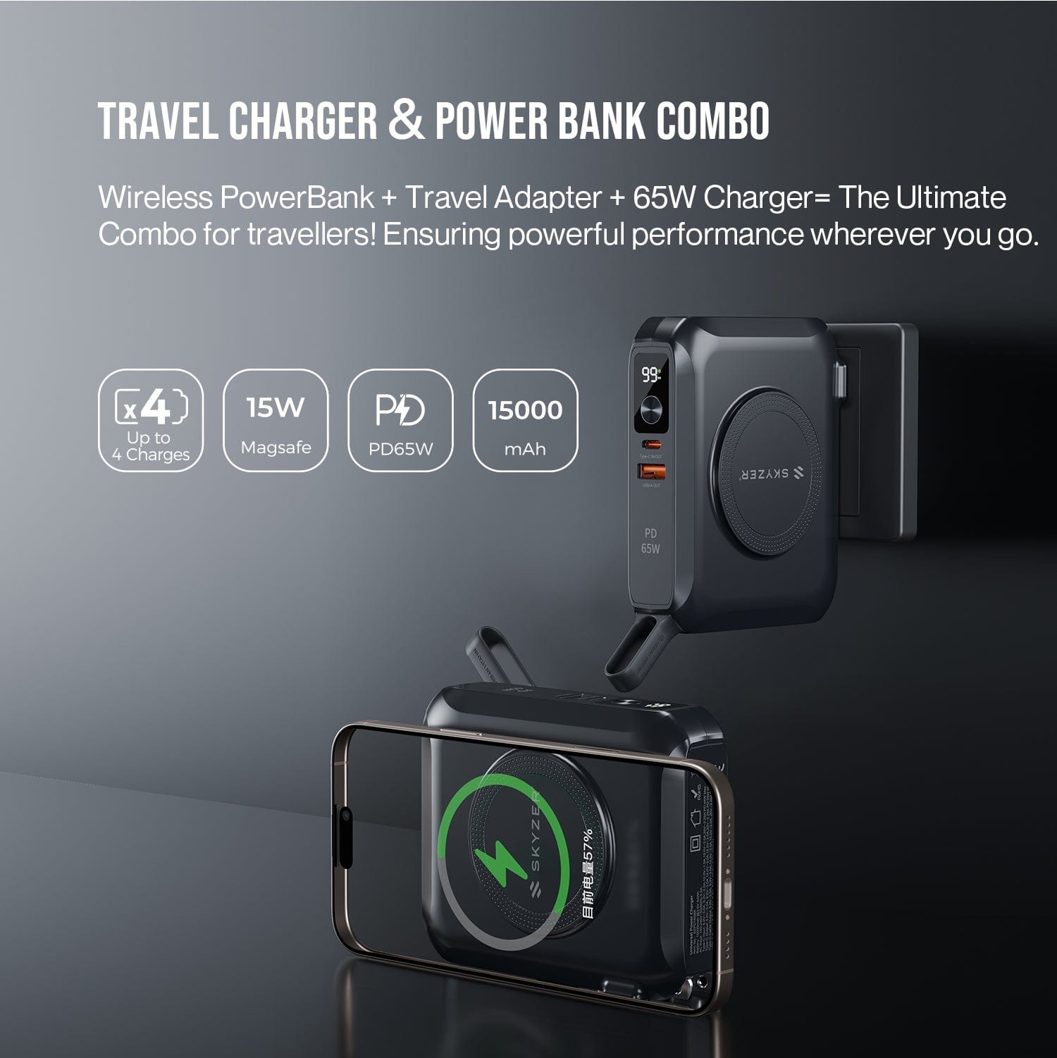 Skyzer All-In-One 15,000mAh Powerbank Travel Charger