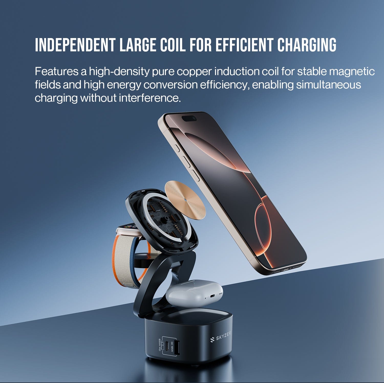 Skyzer 65W Desktop 5-In-1 Wireless Charging Station