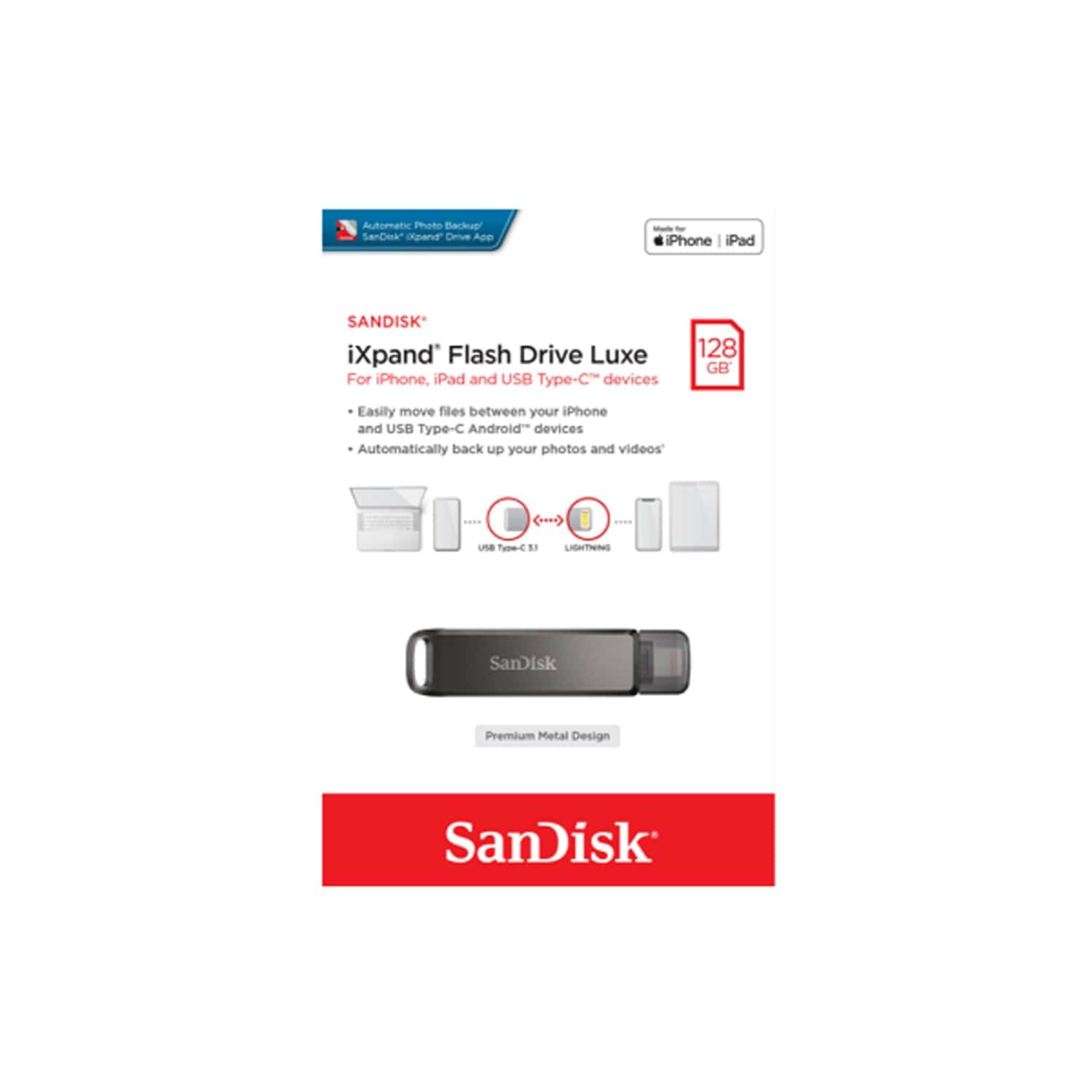 SanDisk iXpand Luxe 2-in-1 Flash Drive for iPhone & USB Type-C Devices