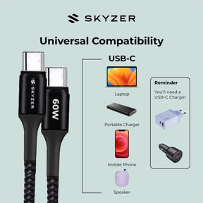 Skyzer 60W Premium USB-C to USB-C Braided Nylon Cable