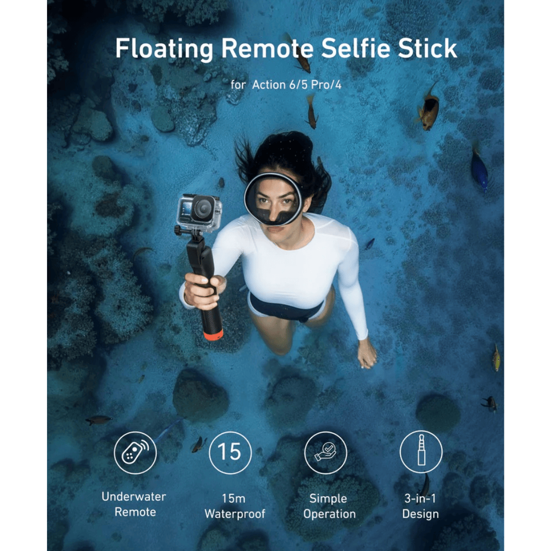Telesin Floating Remote Selfie Stick For DJI Osmo Action 6/5 Pro/4