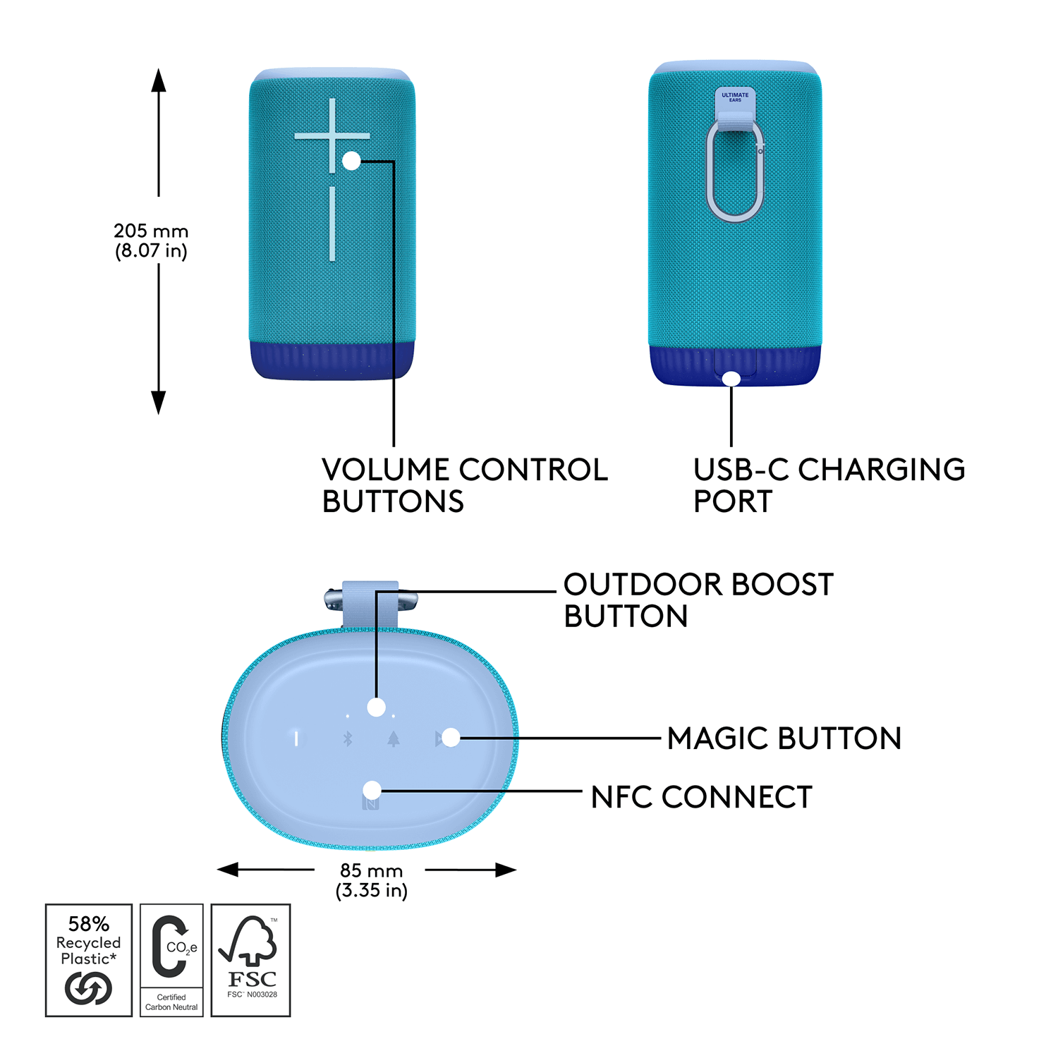 Ultimate Ears UE Everboom Rugged Ultra-Portable Bluetooth Speaker with Bassy 360° Immersive Sound