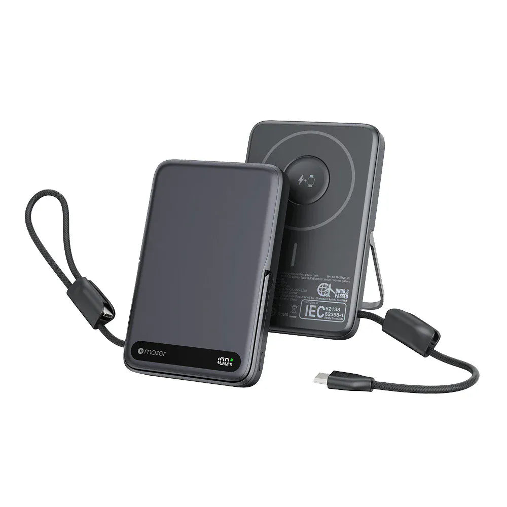 Mazer MagLink19 10,000mAh 15W PD27W Magnetic Wireless Charging Power Bank With Built-in USB-C Cable (CCC Certified)